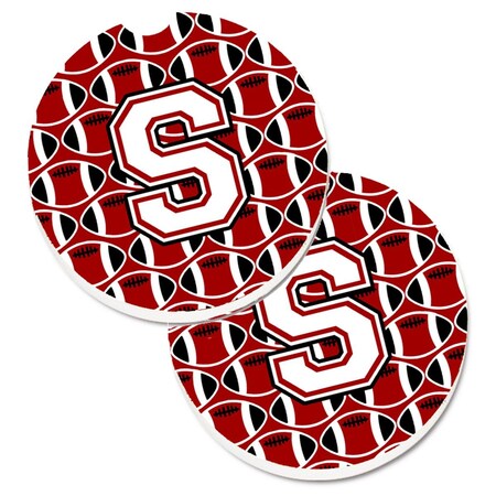 Carolines Treasures Letter S Football Cardinal and White Set of 2 Cup Holder Car Coaster CJ1082-SCARC